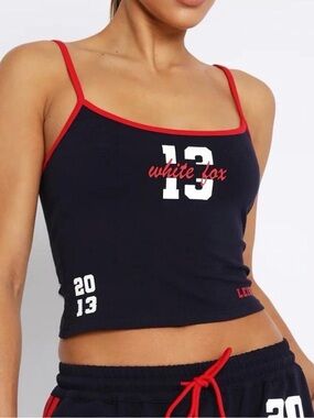 White Fox Navy & Red Cropped Cami Tank